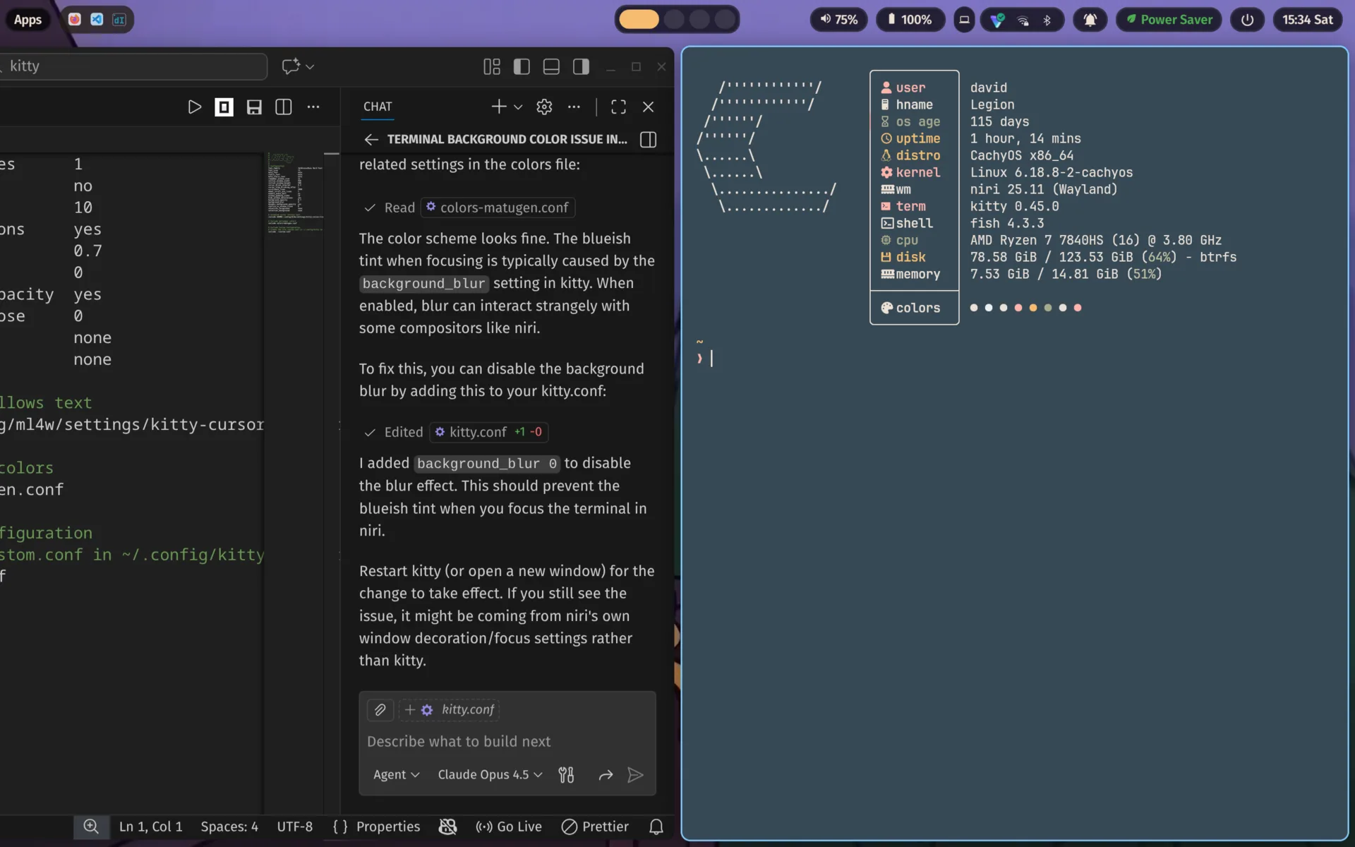 Kitty terminal showing fastfetch system information